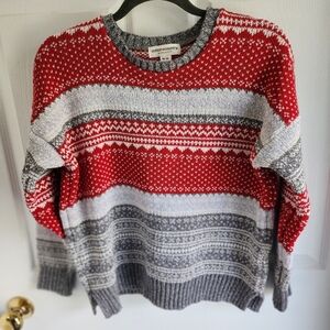 Parkhurst Red and Gray Patterned Crew Neck Sweater